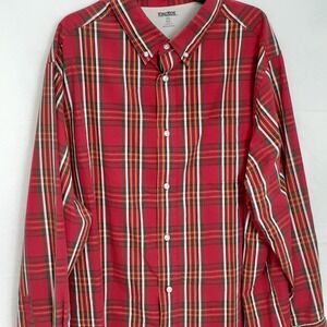 Men's King Size Flannel Shirt 2XL Big Red‎ Plaid Long Sleeve Button Up Casual